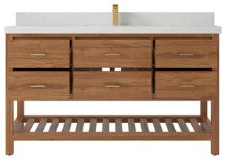 Parker 60 Single Sink Bathroom Vanity Dark Natural 2" Carrara Quartz