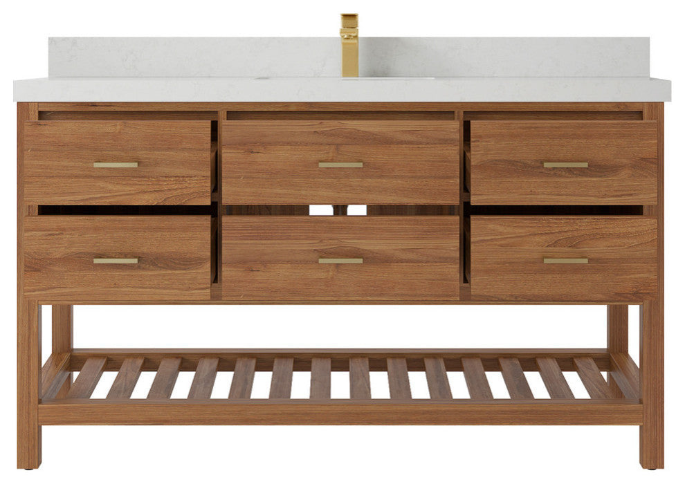 Parker 60 Single Sink Bathroom Vanity Dark Natural 2" Carrara Quartz
