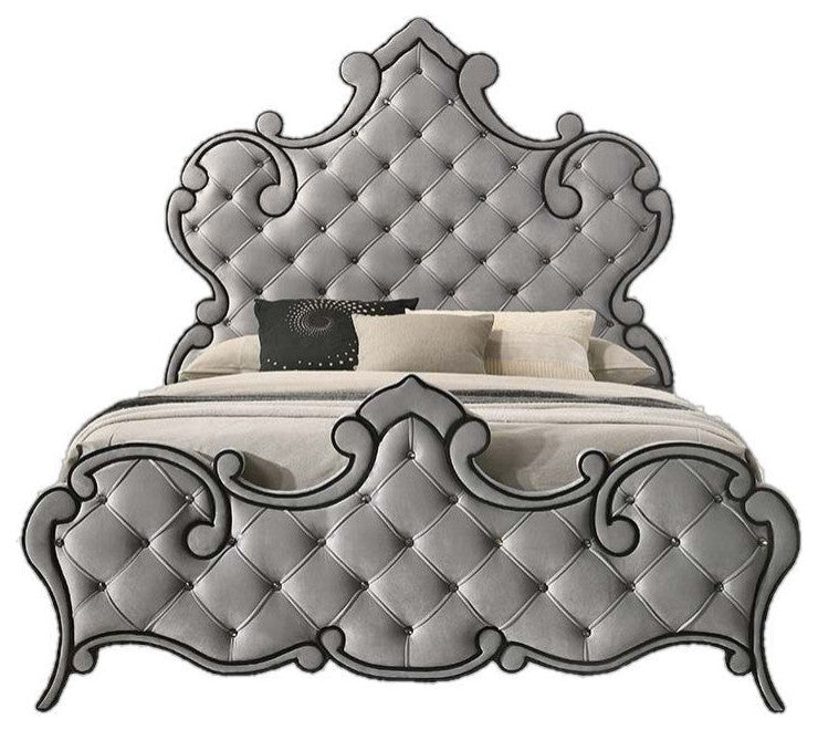ACME Perine Queen Bed, Gray Velvet