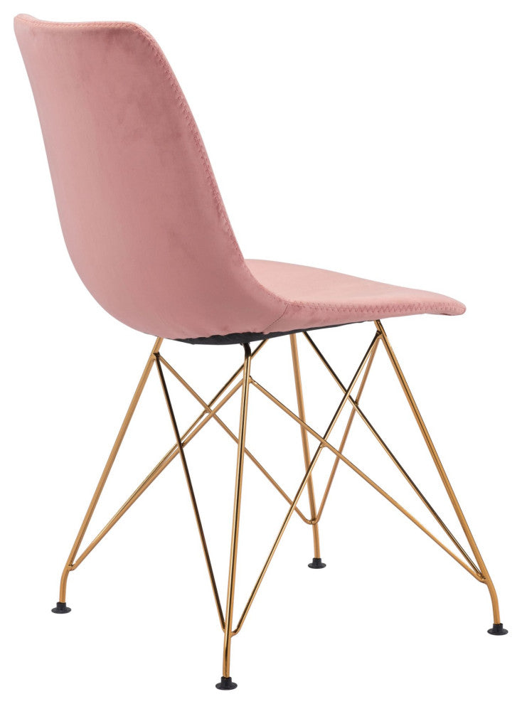 Dining Chair, Set of 4, Steel Metal, Fabric, Pink, Gold, Bar Kitchen Pub Bistro