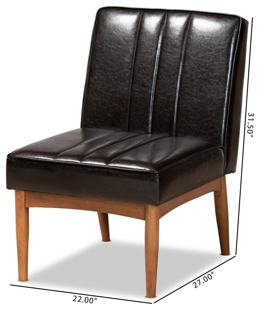 Daymond Modern Dark Brown Faux Leather Walnut Brown Finished Wood Dining Chair