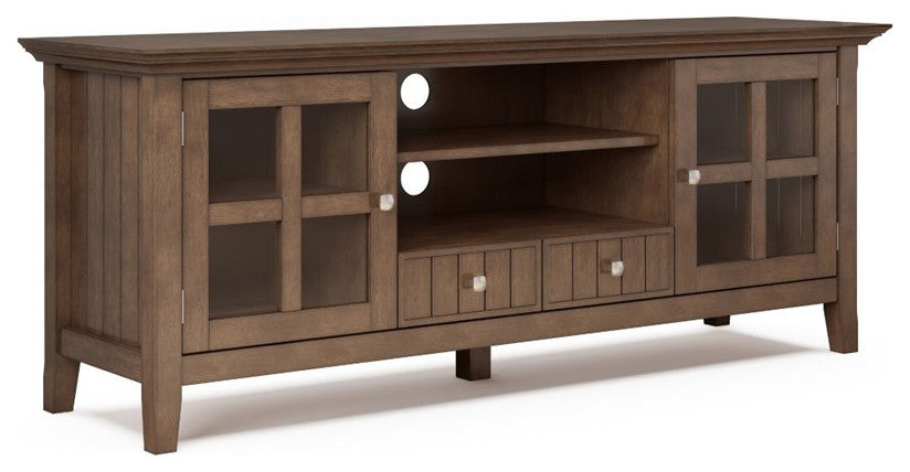 Solid Wood 60" Wide Tv Media Stand In Rustic Natural Aged Brown