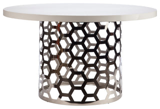 54" Laguna Dining Table With Top, White and Silver