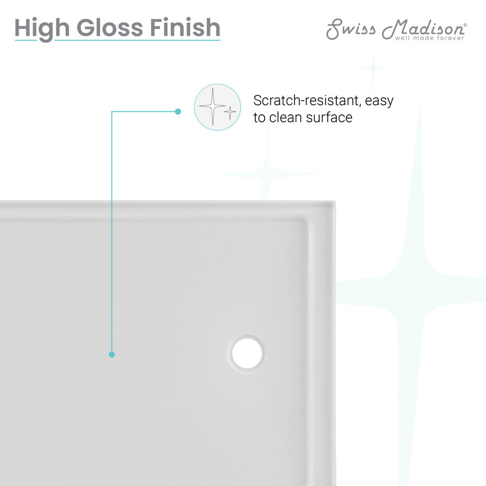 Carre 48"x36" Acrylic White, Single-Threshold, Shower Base, Right Drain