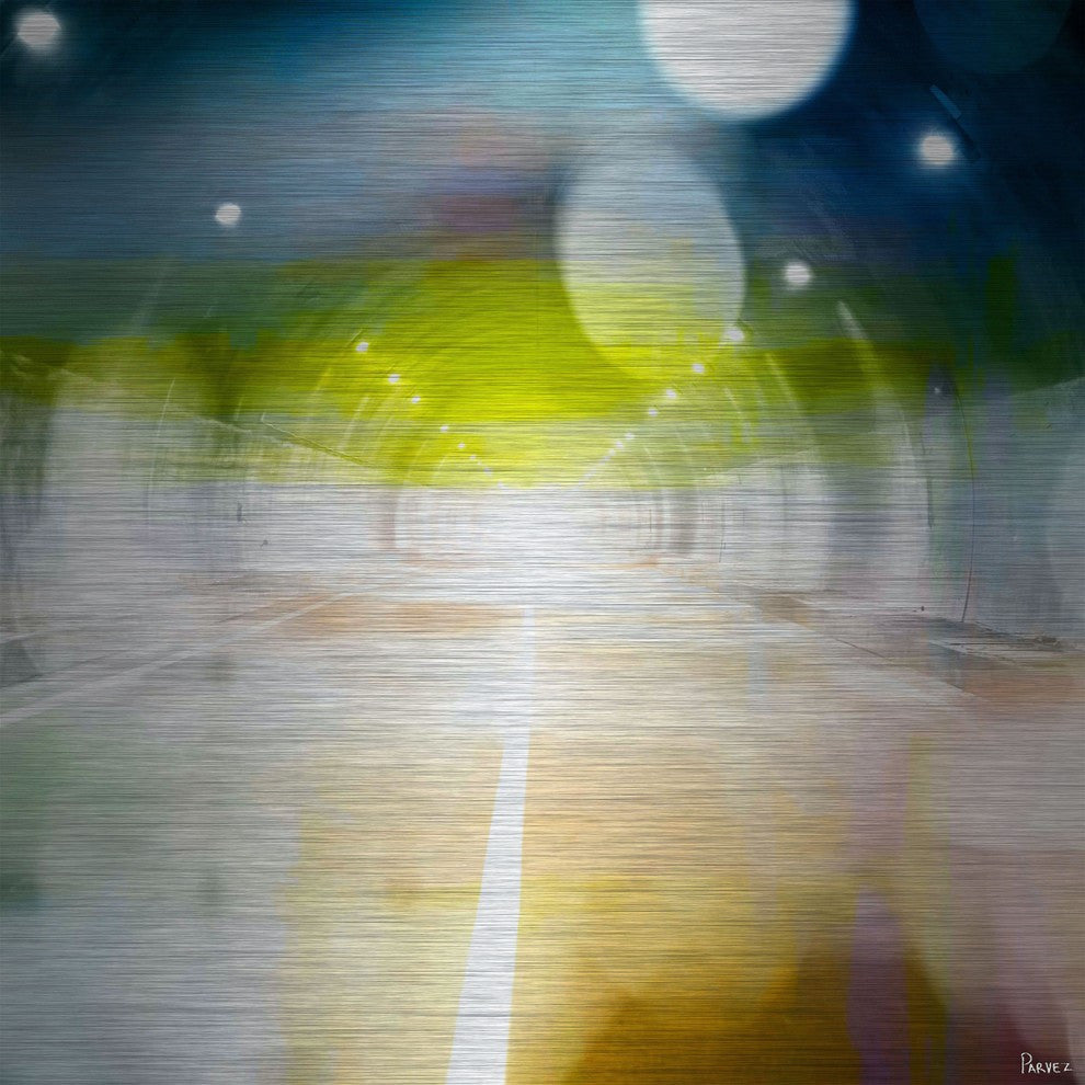 "Tunnel Lights" Print on Brushed Aluminum, 32"x32"