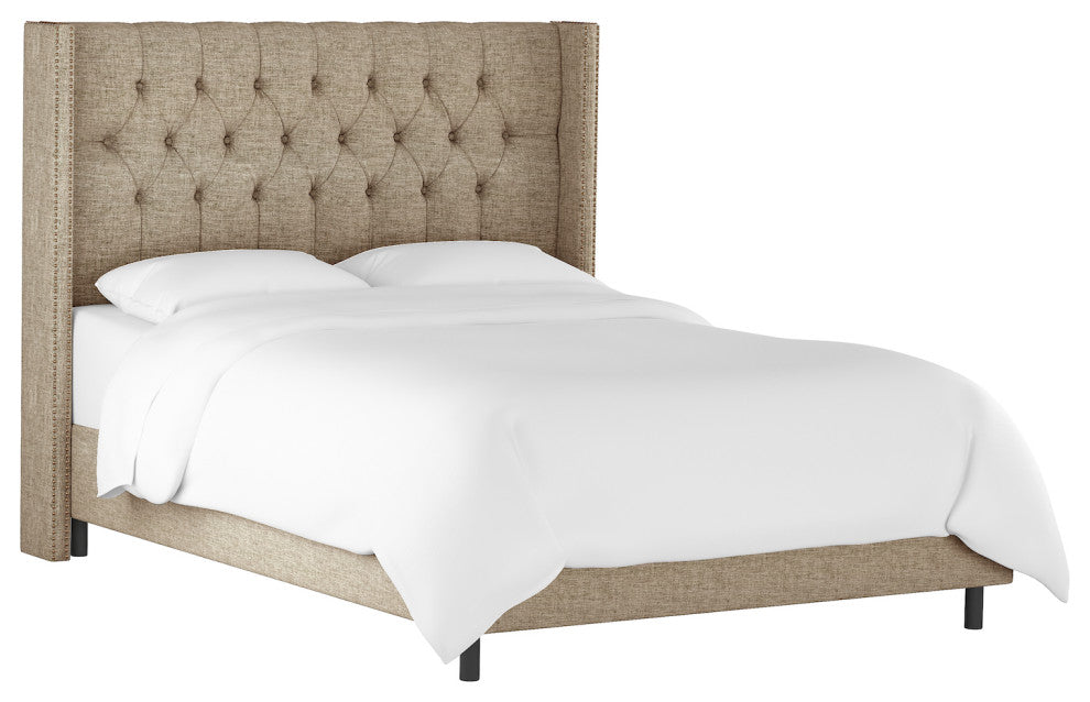 Monarch Twin Tufted Wingback Bed, Zuma Linen