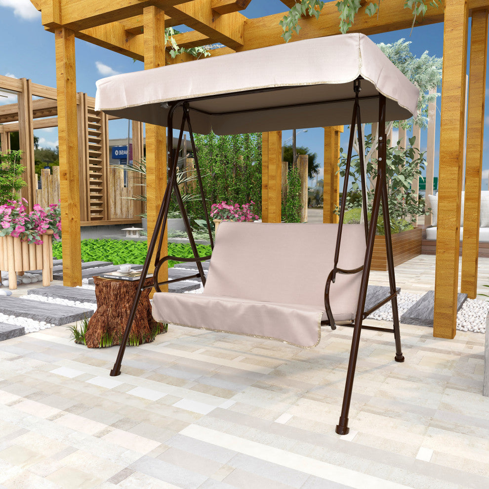 Outdoor Patio 2-Seat Porch Swing Chair With Cushion and Adjustable Canopy, Beige