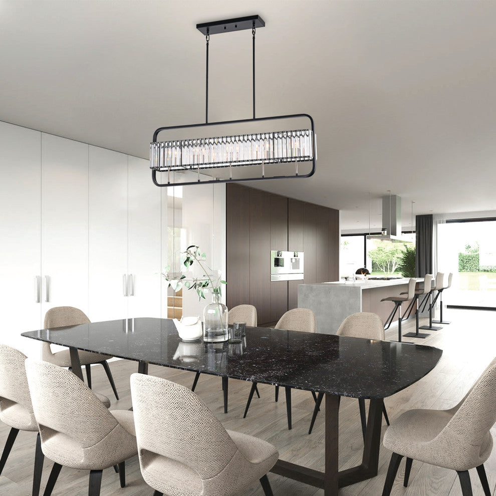 5-Light Matte Black and Brushed Nickel Linear Crystal Chandelier Glam Lighting