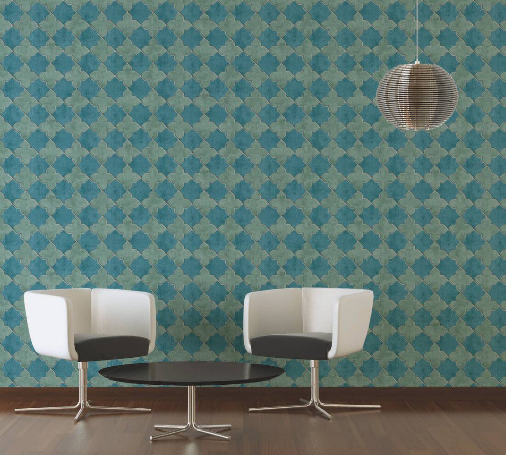 Mosaic Textured Wallpaper Featuring Star Shaped Tile, 374214