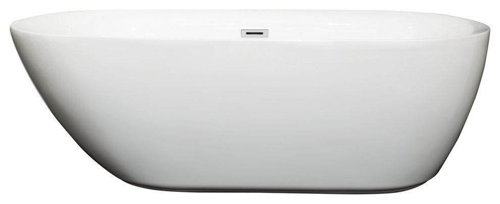 Melissa 65" Freestanding White Bathtub, Polished Chrome Drain and Overflow Trim