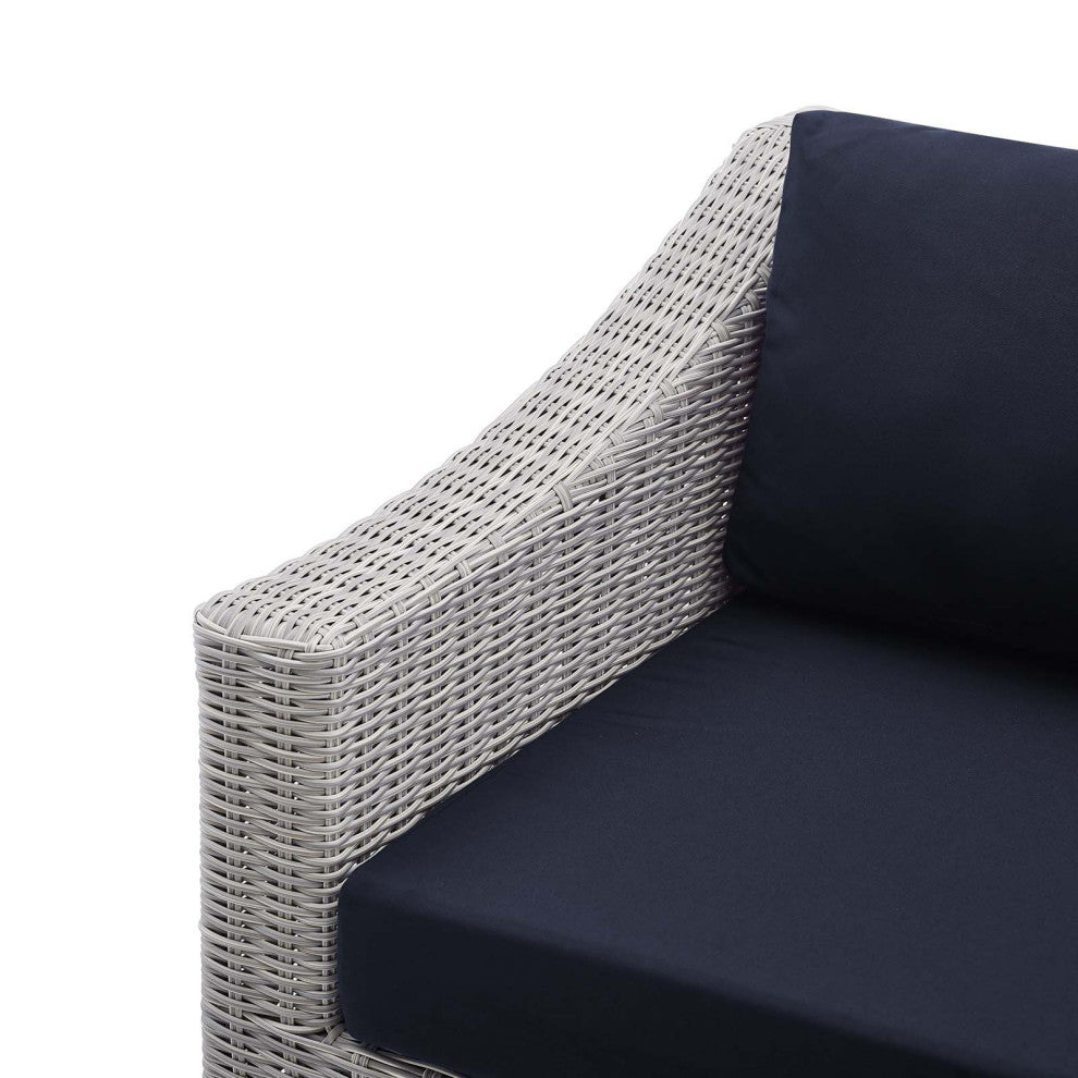 Lounge Chair, Sunbrella, Rattan, Wicker, Gray Blue Navy, Modern, Outdoor