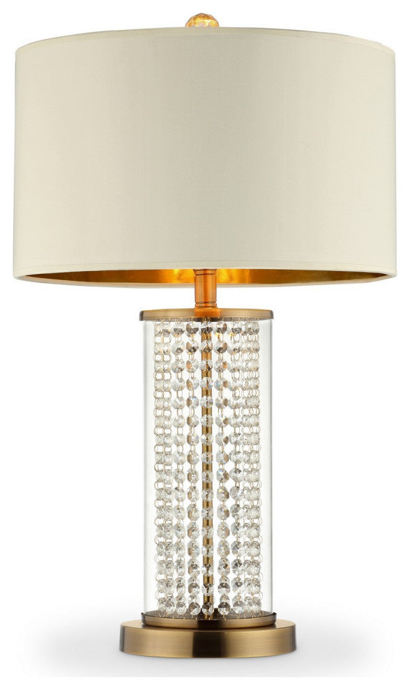 Benzara BM240917 Table Lamp With Cylindrical Drum and Stacked Crystals, Gold