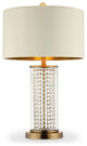 Benzara BM240917 Table Lamp With Cylindrical Drum and Stacked Crystals, Gold