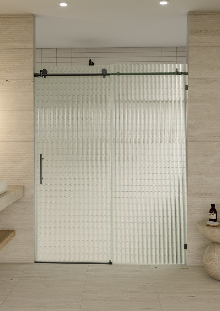 Galaxy 60"x78" Frameless Glass Sliding Shower Doors, Matte Black, Left