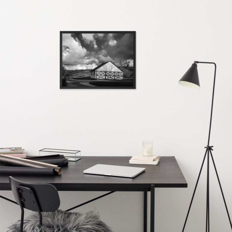 Aging Barn Morning Sun in Black and White Framed Photo Paper Wall Art Prints, Black, 18" X 24"