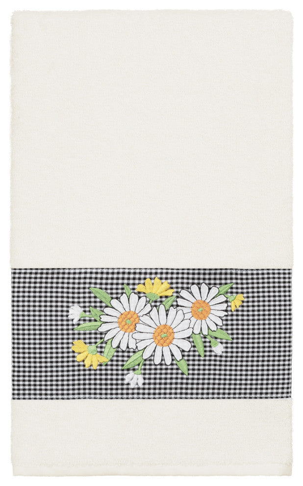 Linum Home Textiles Turkish Cotton Daisy 3-Piece Embellished Towel Set, Cream