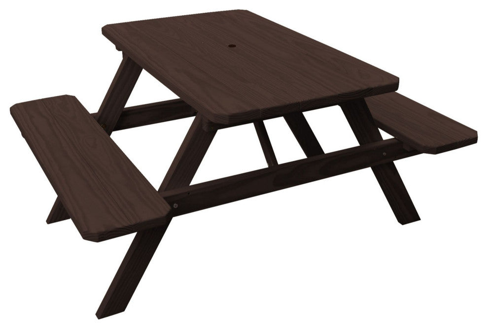 Pressure Treated Pine Picnic Table with Attached Benches, Walnut Stain, 5 Foot, No Umbrella Hole