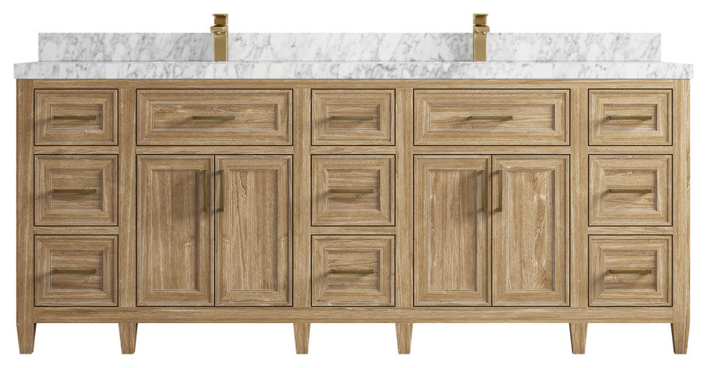 Santa Monica 84 Double Sink Bath Vanity in Whitewashed Teak 2" Carrara Marble