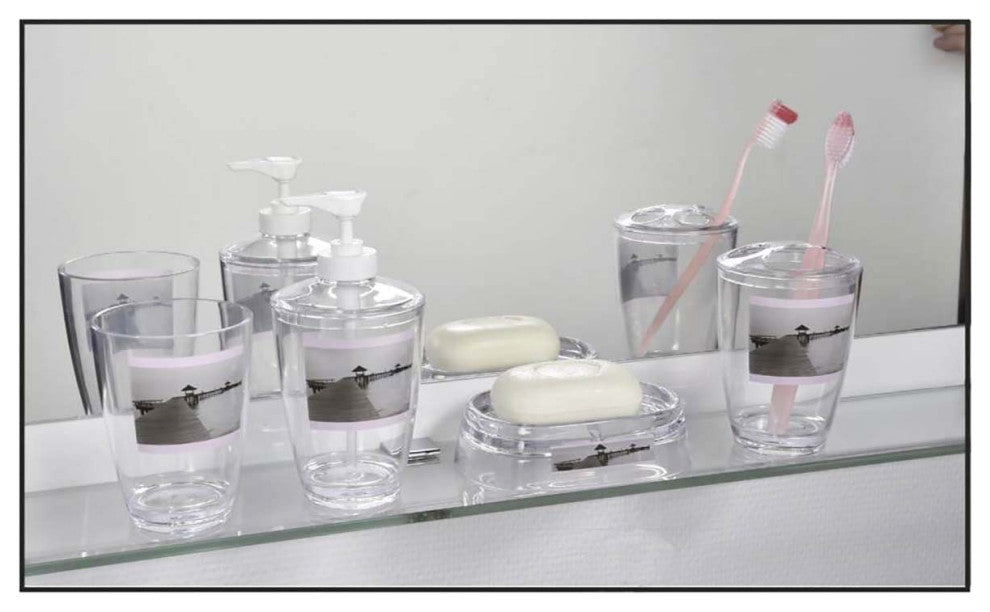 Seaside Clear Toothbrush Holder Stand for Bathroom Vanity Countertop
