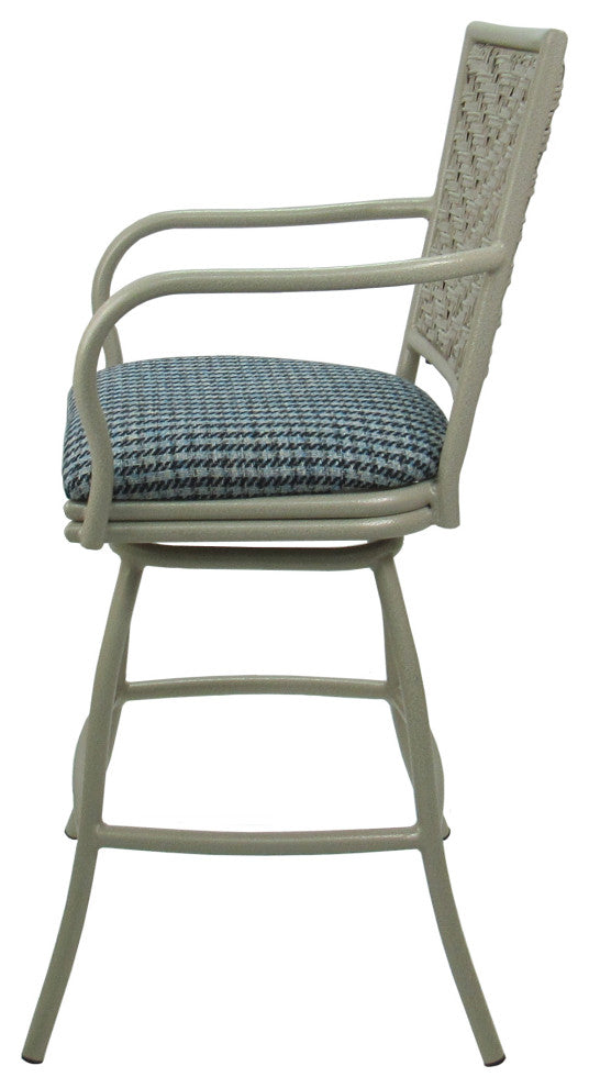 Outdoor/Indoor Swivel Bar Stool, Erin on Beige Frame, Set of 3, Coco Indigo Blue, 34"