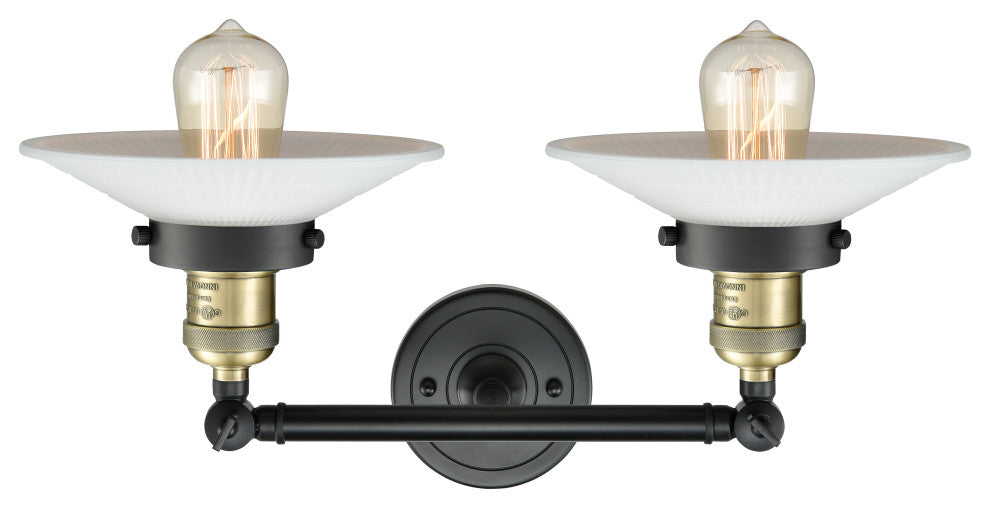 Halophane 2-Light Bath Vanity-Light, Black Antique Brass, Matte White Halophane
