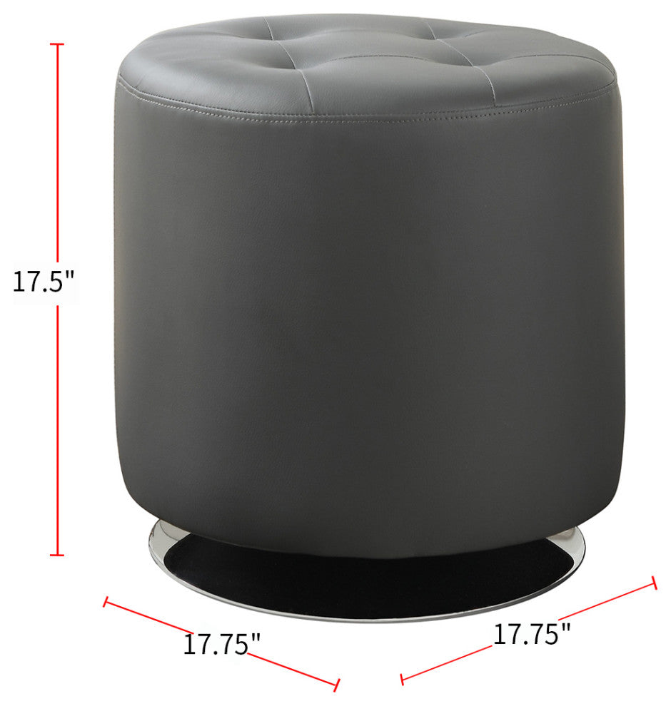 Round Leatherette Upholstered Ottoman, Gray