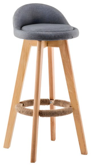 Retro-Styled Rotating High Bar Stool Made of Solid Wood, Beige, Linen