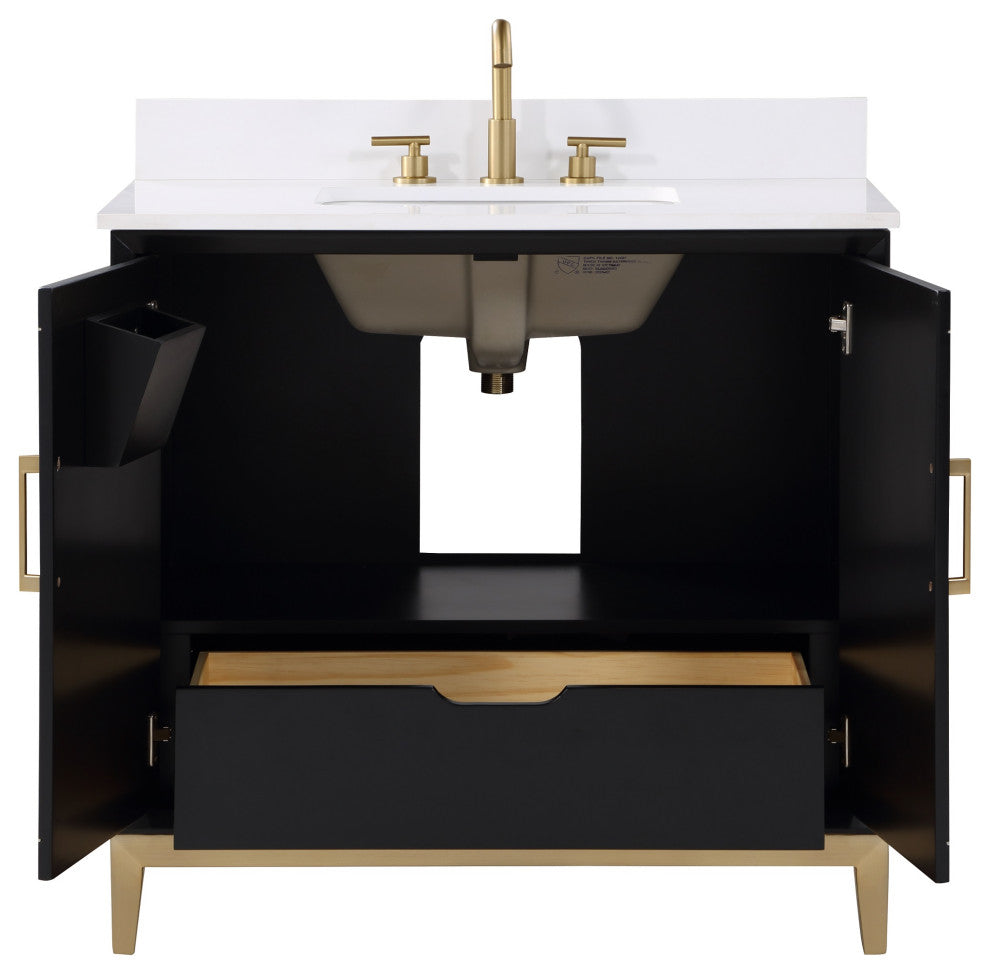 Gracie Bathroom Vanity, Midnight Black With White Quartz, 36"