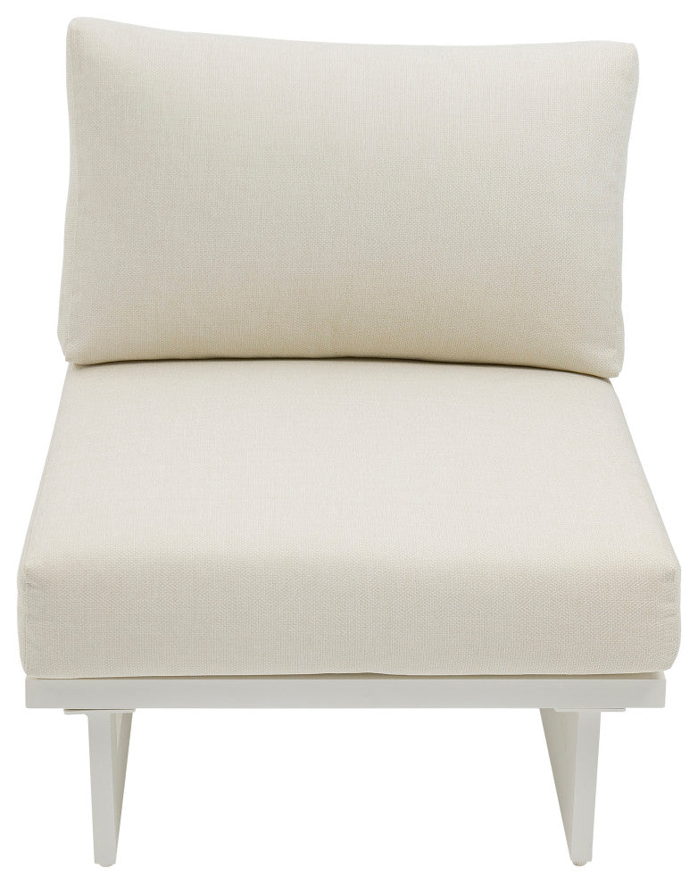 Maldives Outdoor Patio Armless Chair, Cream, White Frame