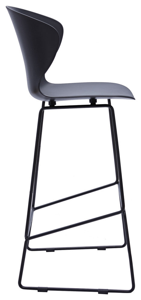 Midcentury Polypropylene Counter Stool With Metal Legs, Set of 2, Black, 30''