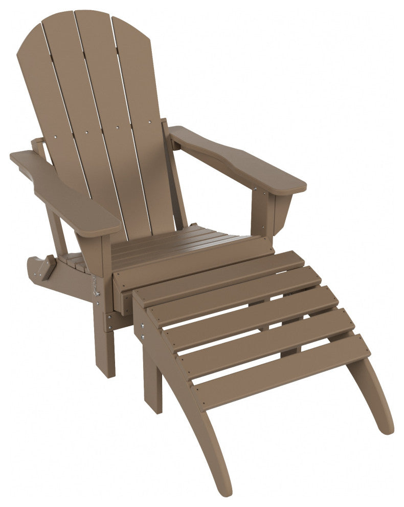 WestinTrends 2PC Classic Adirondack Chair Ottoman Outdoor Patio Conversation Set, Weathered Wood