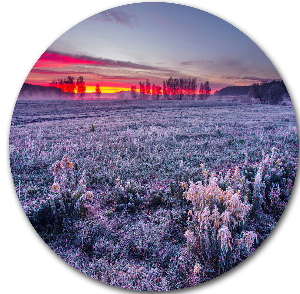 Colorful Cold Frosty Morning, Landscape Disc Metal Artwork, 23"