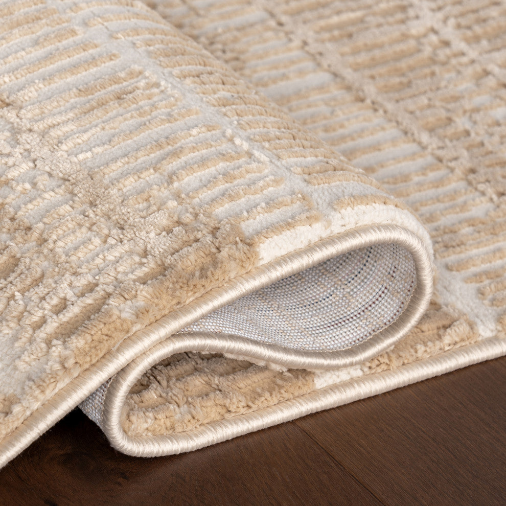 Caylee Abstract Machine Washable Area Rug, Sand 6'