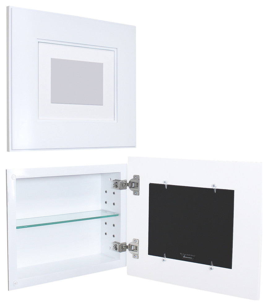 Landscape Recessed Concealed Medicine Cabinet, 14"x11", Shaker White