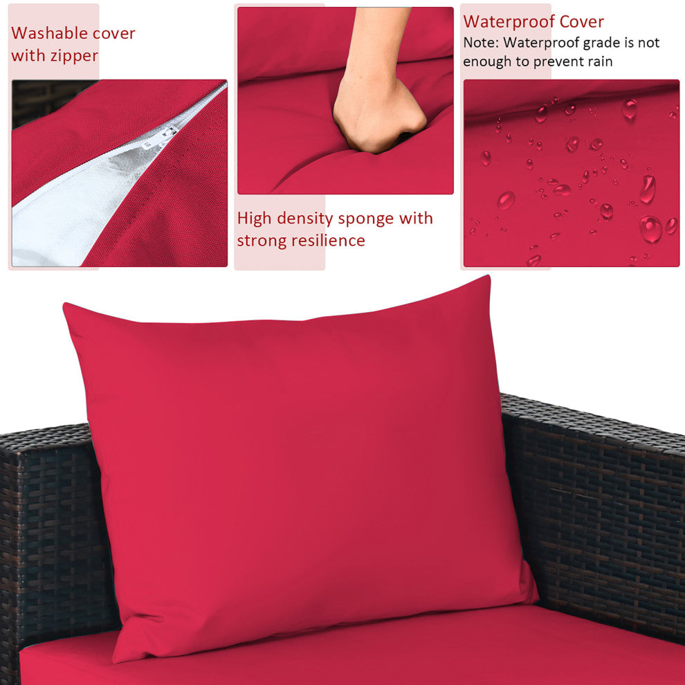 5PCS Patio Rattan Furniture Set Sectional Conversation Sofa W/ Coffee Table Red