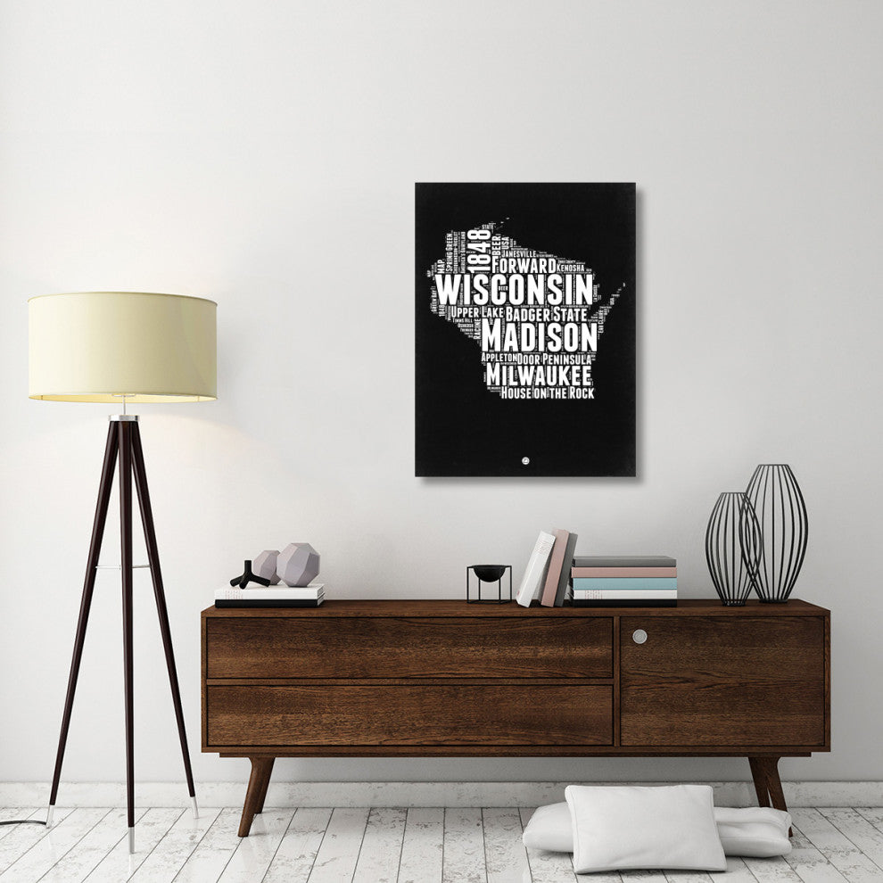 "Wisconsin Black and White Map" Fine Art Print