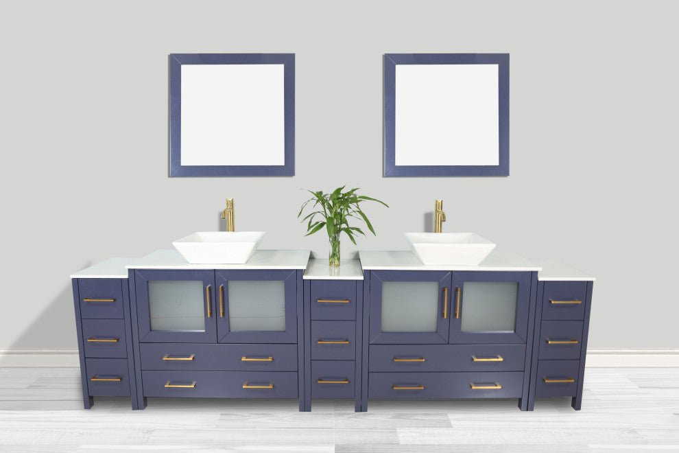 Vanity Art Vanity Set With Vessel Sink, Blue, 108", Standard Mirror