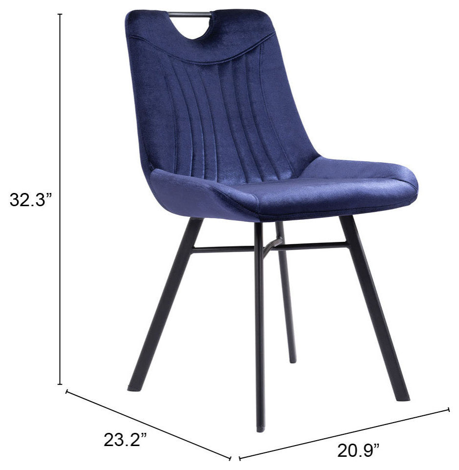 Dining Chair, Set of 2, Steel Metal, Fabric, Blue, Black, Kitchen Cafe Bistro