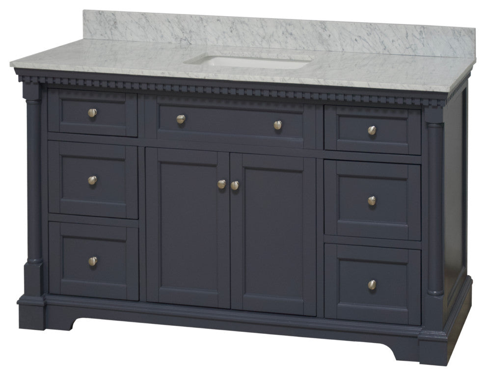 Sydney 60" Bathroom Vanity, Marine Gray, Carrara Marble, Single Sink