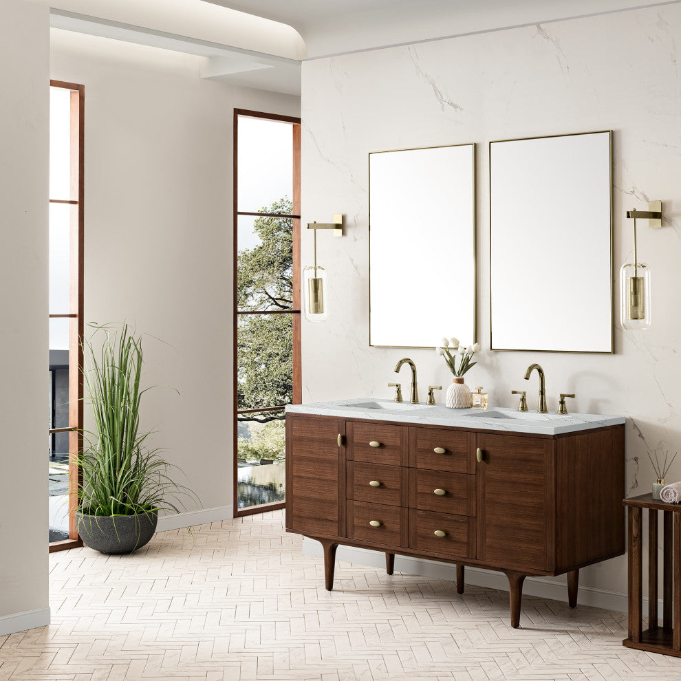 Amberly 30" Single Vanity, Mid-Century Walnut, 60", Ethereal Noctis, Three-Hole