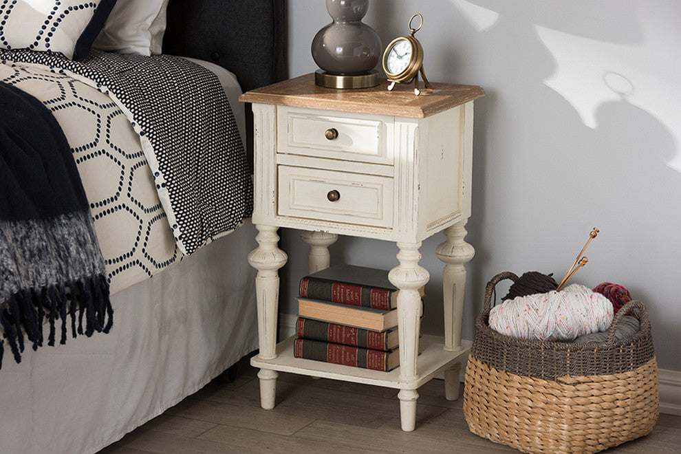 Urban Designs Weathered Oak White Wash Distressed Finish Two-Tone Nightstand