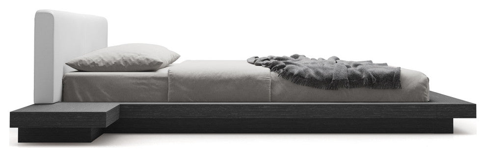 Worth Queen Bed, White Eco Leather and Gray Oak