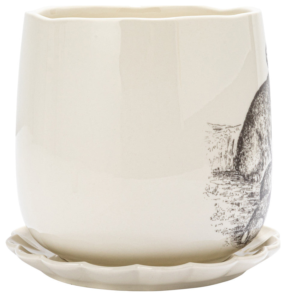 6.5" Round Stoneware Planter, Holds 5" Pot, White, Charcoal, Set of 2