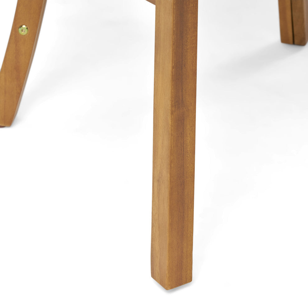 Nola Outdoor Wooden Dining Chairs With Cushions, Set of 2, Cream, Teak Finish