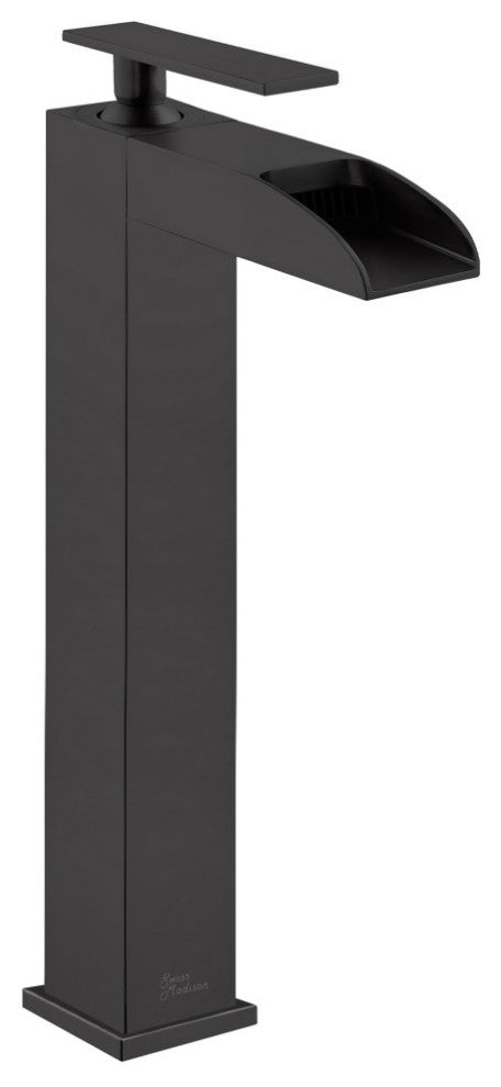 Concorde Single HoleHigh Arc Waterfall Bathroom Faucet, Matte Black
