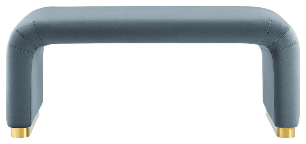 Koda Performance Velvet Waterfall Ottoman - Brass Cadet Blue