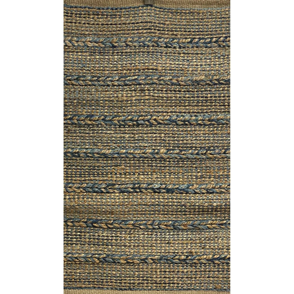 7" x 9" Blue and Tan Braided Stripe Area Rug