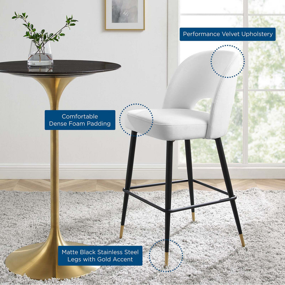 Bar Stool Chair Barstool, Velvet, Metal, White, Bar Pub Cafe Bistro Restaurant