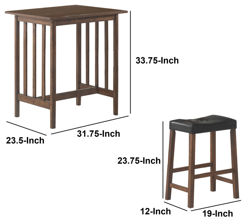 Contemporary Style 3 Piece Counter Height Set, Brown