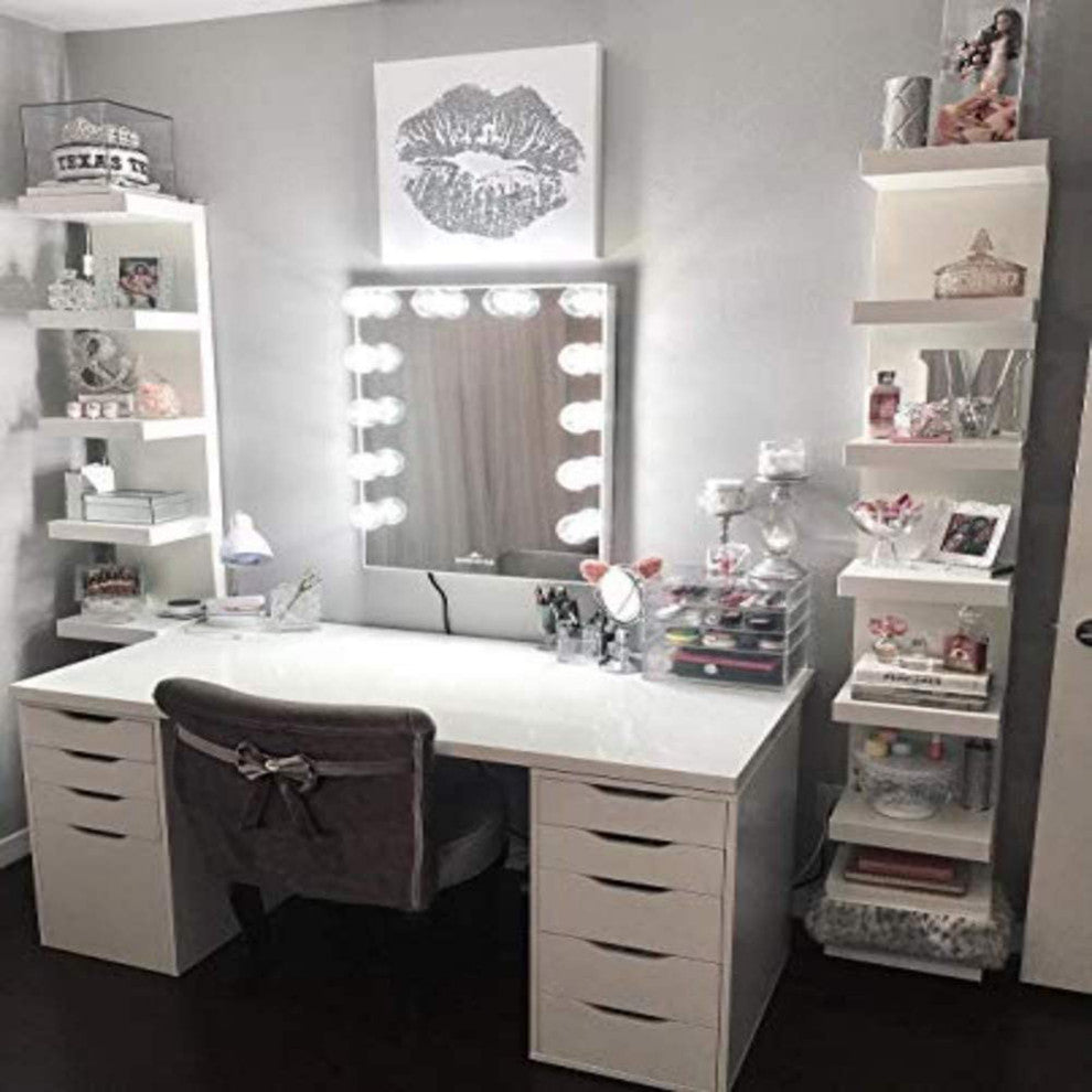 Hollywood Glow XL Vanity Mirror, Glossy White, Clear Led Globe Bulbs
